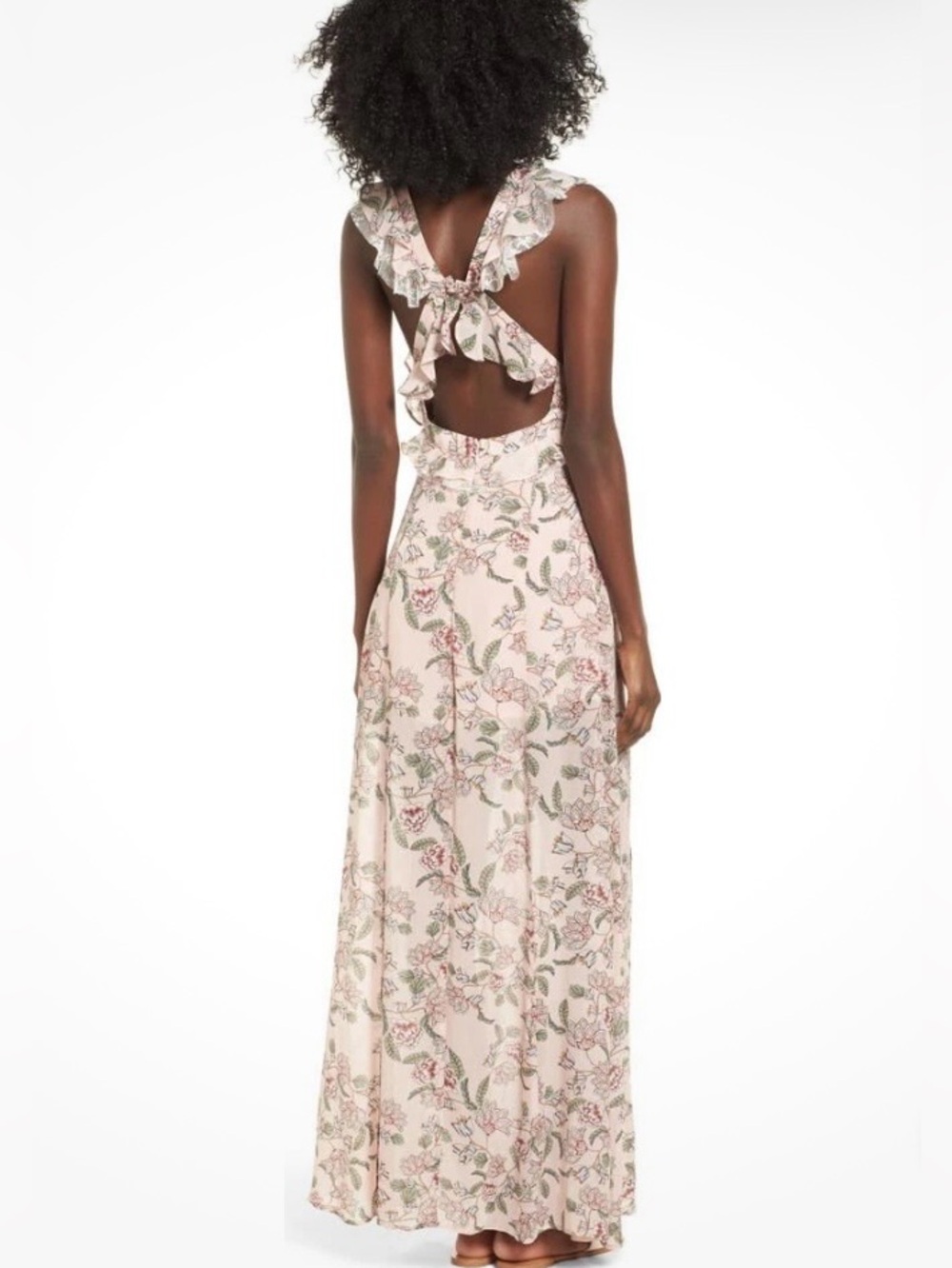 For Love & Lemons Blush Floral Ruffle Maxi Dress NWOT Wedding Guest Sz S - Picture 4 of 9